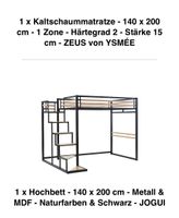 Hochbett 140x200cm Metall MDF Naturfarben Schwarz JOGUI