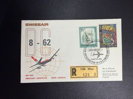 Swissair Erstflugbrief Wien-Manila 1974