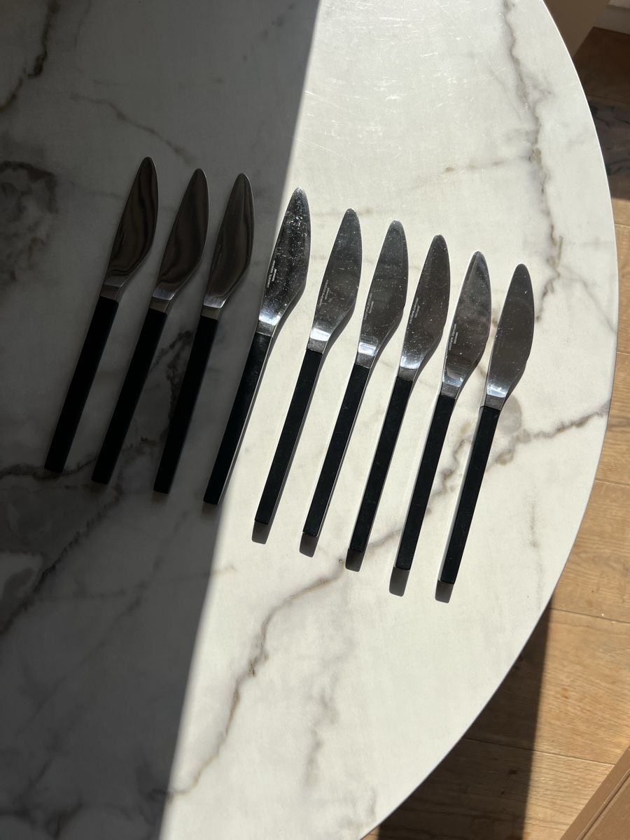 Coltelli: Set mit 12 dänischen Lundtofte Opus Black Handle Messer – Usato da Uerikon venduto da Saffagirl 7