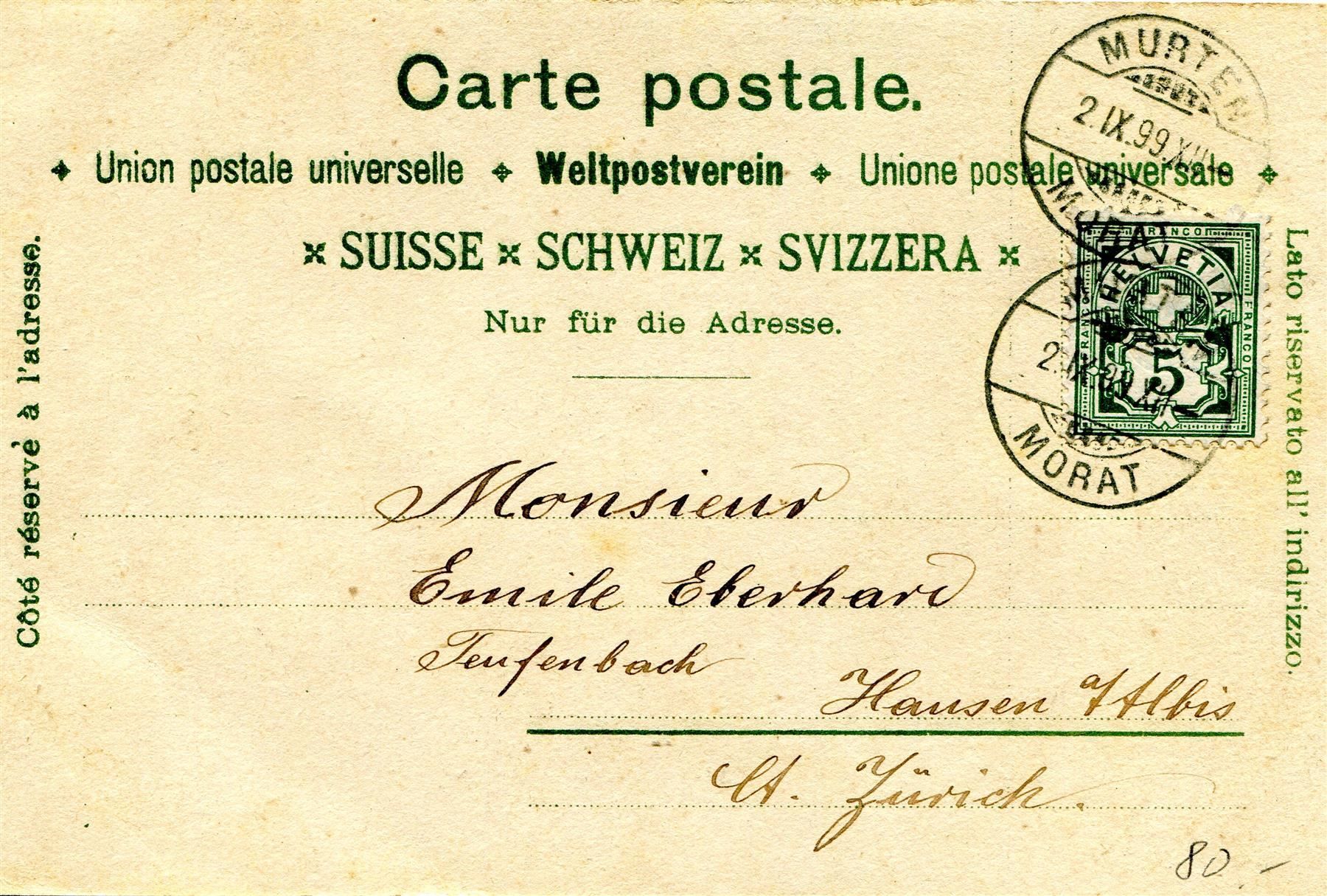 Cartoline postali: PK Souvenir de Morat – Usato da Winterthur venduto da Kyoung 1