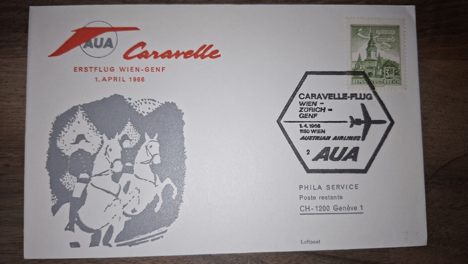 Tutti i francobolli: AUA Wien - Genf 01.04.1966 – Usato da Balgach venduto da SIMEON27