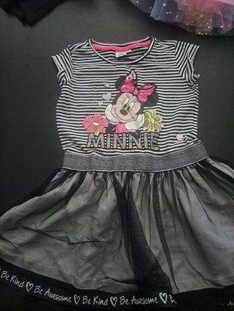 Mädchen Kleid Disney Minnie Mouse gestreift schwarz grau