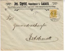 Brief, Jos. Sigrist Haushaltungsgeschäft Luzern  1909