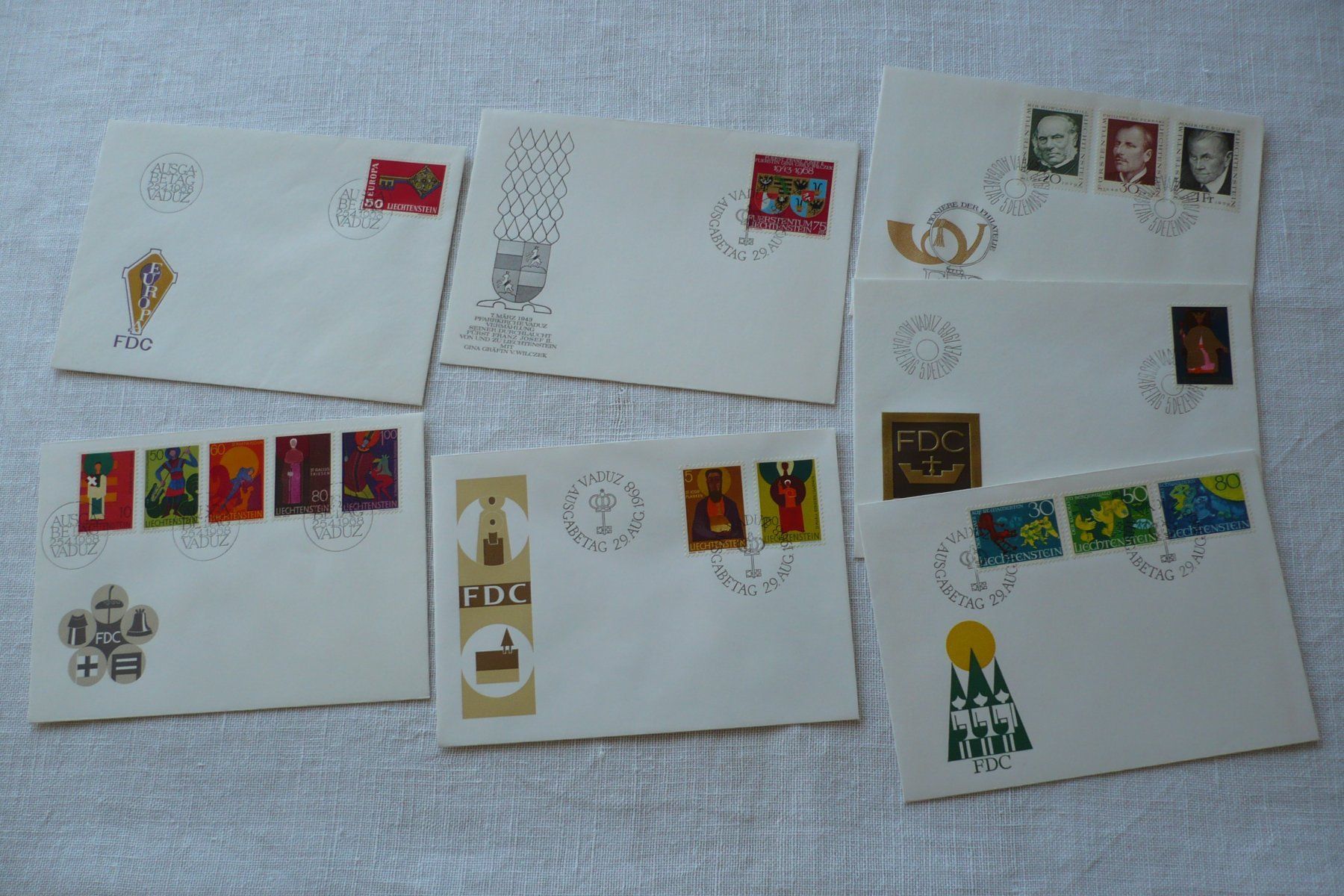 Tutti i francobolli: FL 1968 Neuausgaben 7 FDC – Usato da Zürich venduto da saltandpepper008
