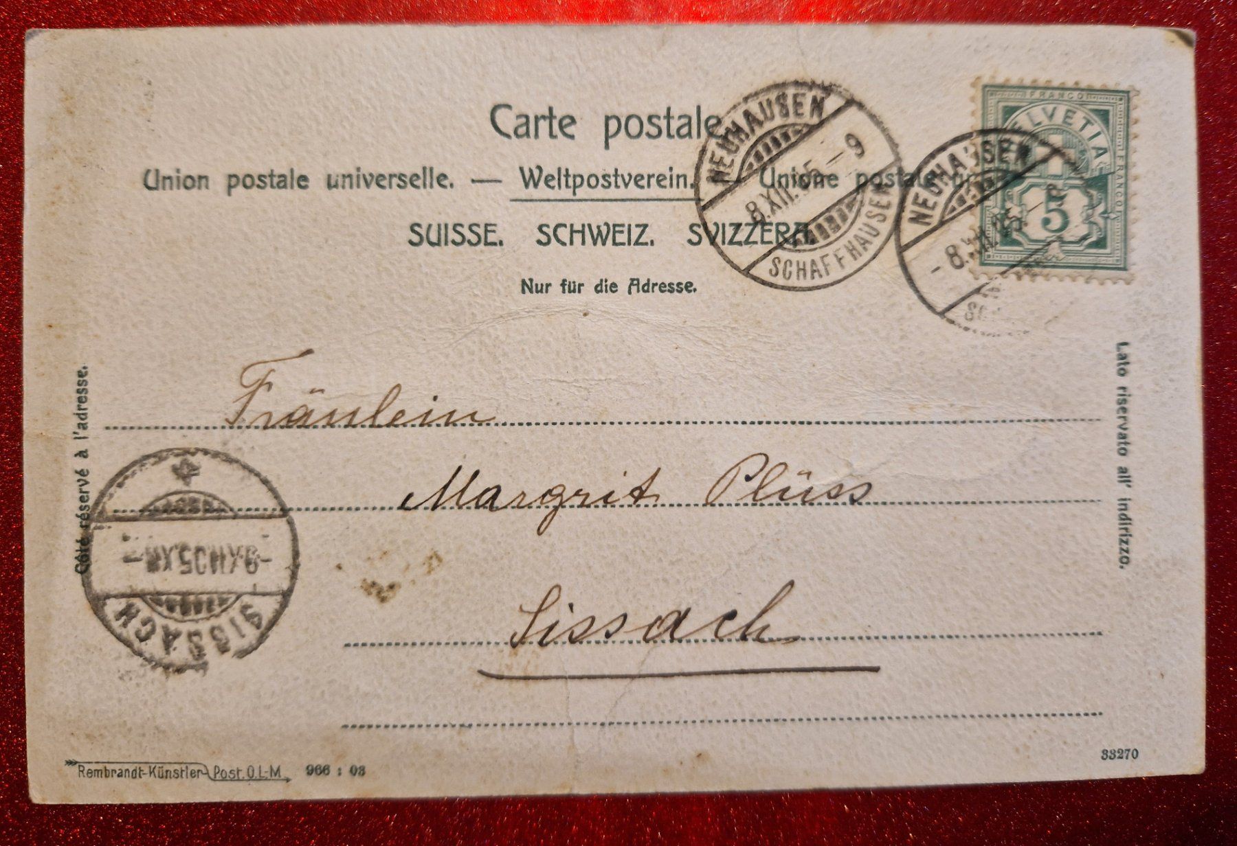 Cartoline postali: Rheinfall Schaffhausen 1905 – Usato da Melchnau venduto da Fishel 1