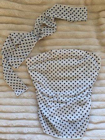 White polka dot top with halter neck tie S