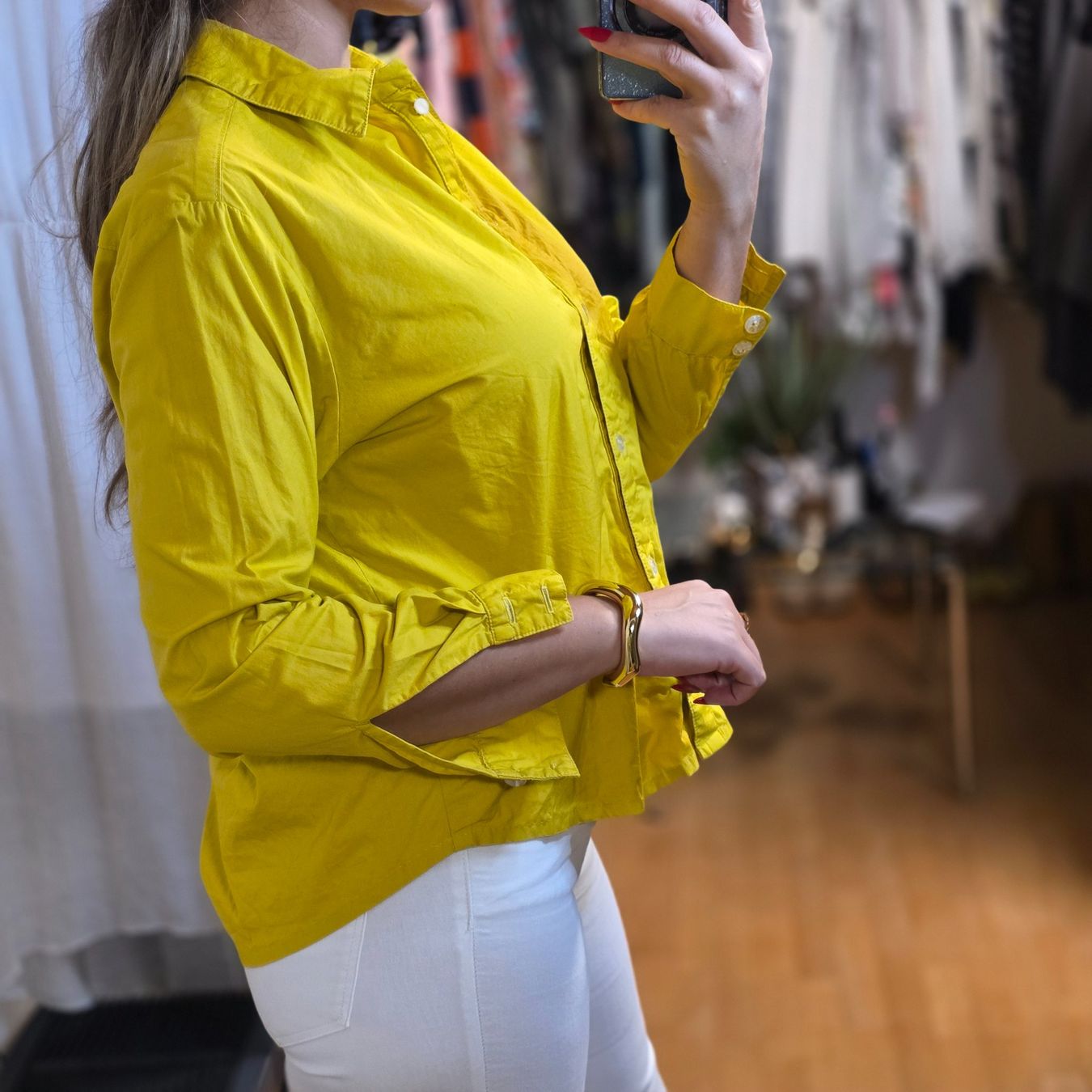 Camicette: Acid Yellow Baumwollbluse Statement Hemd Gr. L – Usato da Wald ZH venduto da CapLux