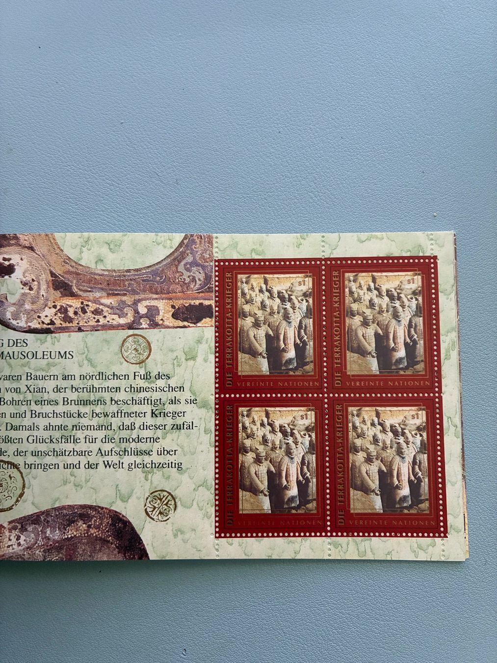 Tous les timbres: 1997 UNO Markenheftchen Terrakotta-Krieger postfrisch – D'occasion à Eggersriet par stamp303 3