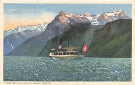 Flüelen (UR) – Urnersee mit Urirotstock Dampfschiff