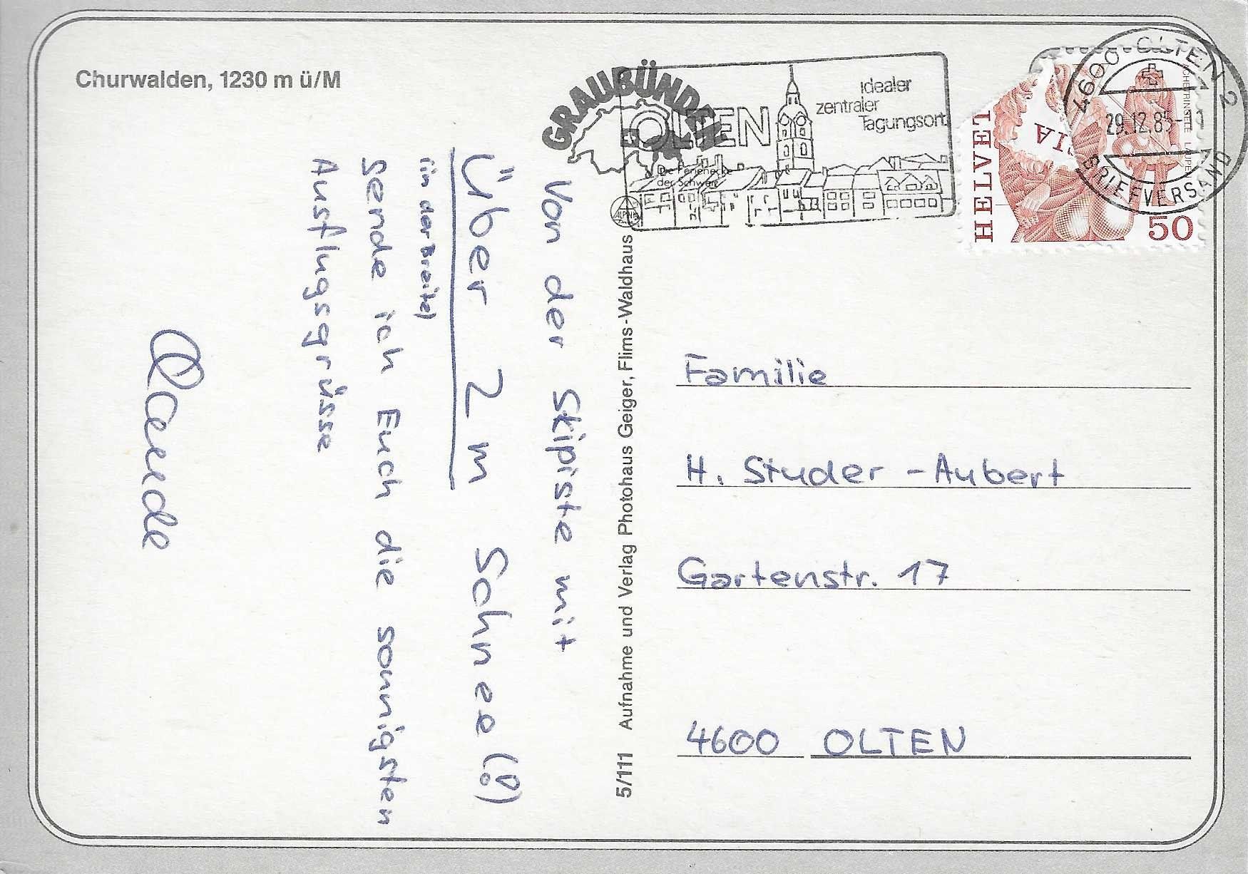 Cartoline postali: Churwalden GR – Usato da Rothrist venduto da Stranglehold 1
