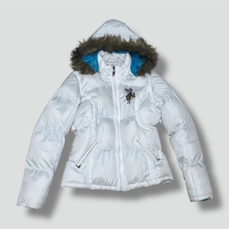 US Polo Assn white fur puffer jacket retro y2k winter