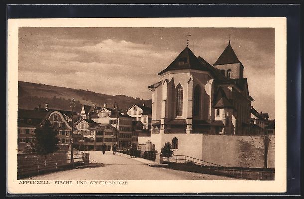 Cartoline postali: AK Appenzell, Kirche und Sitterbrücke – Usato da Berlin venduto da bartko-reher