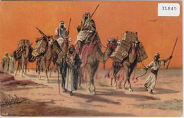 Karawane - Kamele - Wüste - Litho