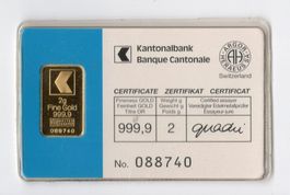 (2962) Goldbarren 2 g, Kantonalbank