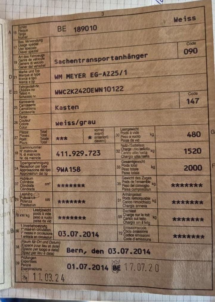 Wm Meyer Remorques: Kasten Anhänger Meyer – D'occasion à Walterswil BE par gwerder5720 4