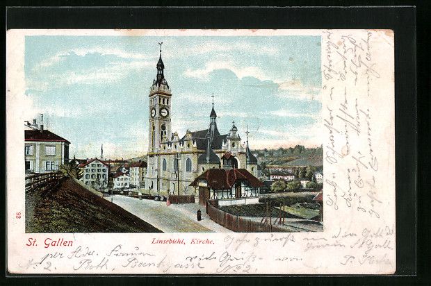 Cartoline postali: St. Gallen, Blick auf die Kirche Linseb – Usato da Berlin venduto da bartko-reher