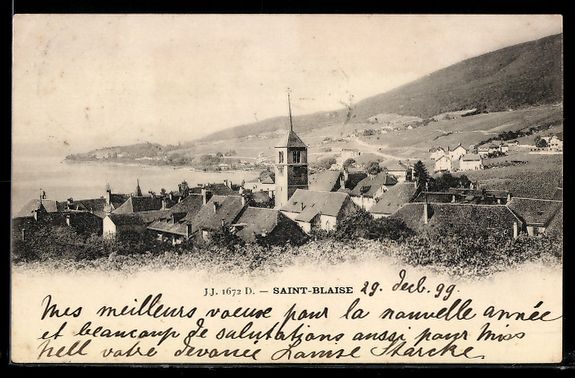 Cartoline postali: AK Saint-Blaise, Ortsansicht mit Kirche – Usato da Berlin venduto da bartko-reher