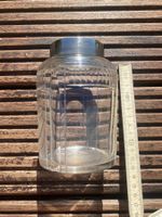 Vintage Gefäss, Glas, versilberter Rand, 12cm hoch