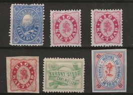 Steckkarte mit 6 Hotelpost Briefmarken