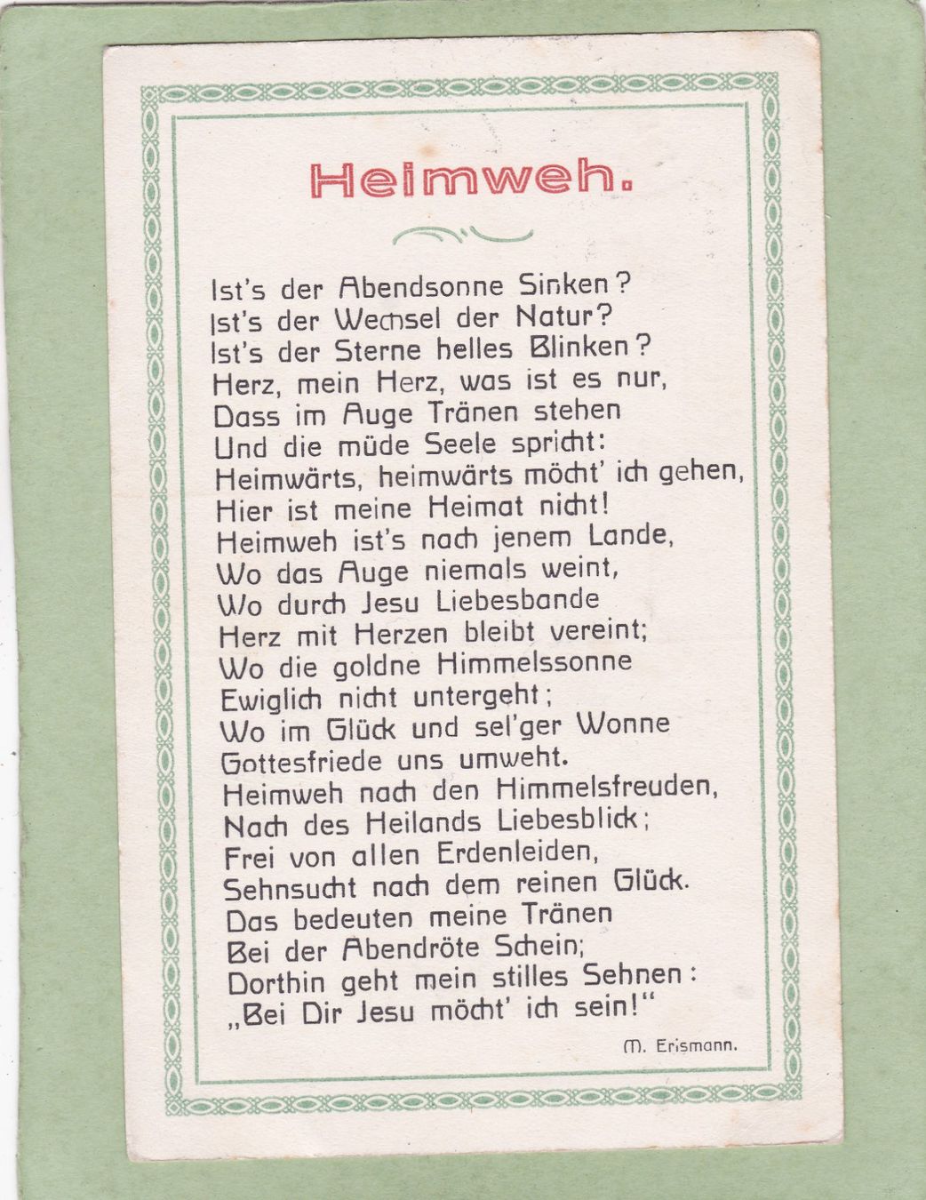 Ansichtskarten: Kitsch Kunst Gedicht " Heimweh " M. Erismann  1929 – Gebraucht aus Herisau von Lisegrat2008