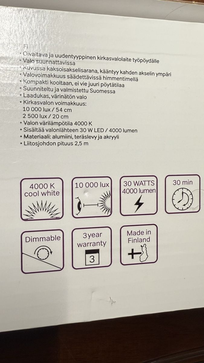 Lampade: VALOVOIMA Kirkasvalolaite Bright Light Therapy Lamp – Nuovo e nell'imballaggio originale da Trasadingen venduto da Kaffee.mann 2