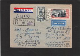 R-Brief Saratov ( UDSSR ) nach Michigan USA , 16.11.1949