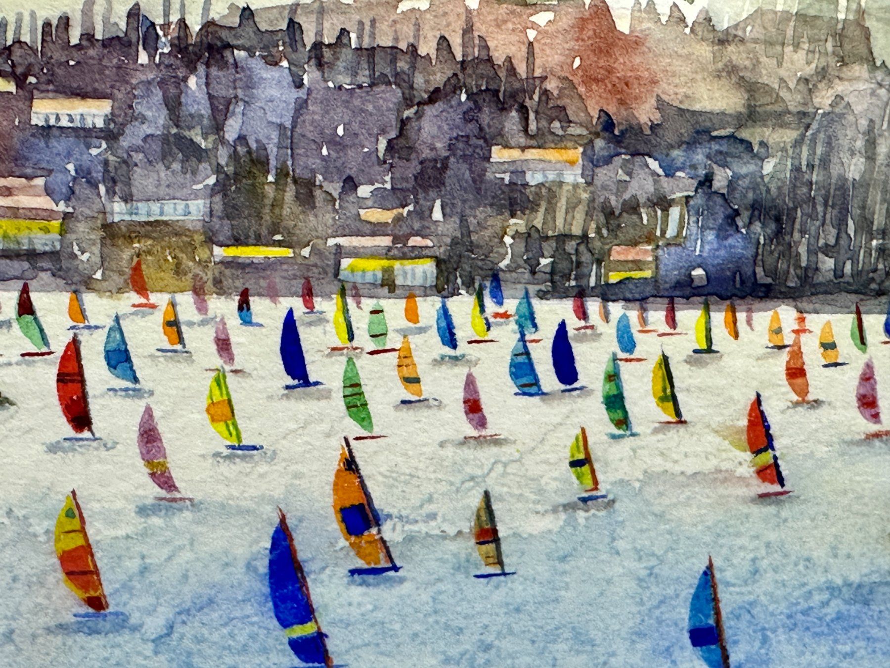 Gemälde: Aquarelle sur papier "Régate sur le Léman" Signée – Gebraucht aus Morges von vintix 6