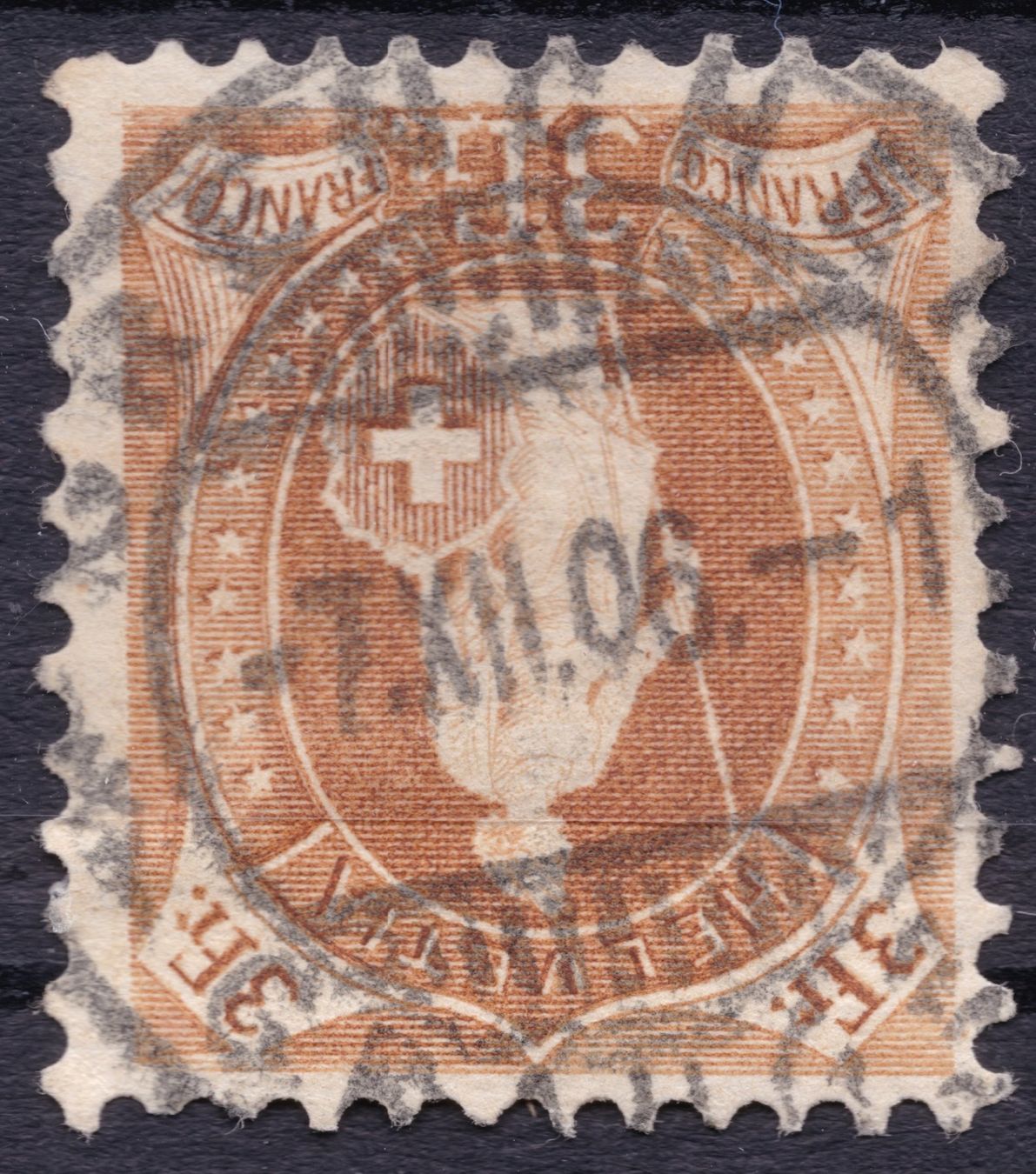 Tutti i francobolli: Stehende Helvetia 72Eb Fleuron-Stpl. Grenchen / Granges 1906 – Usato da Basel venduto da riobar 1
