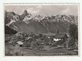 Postkarte 1947, Kirche Heiligenschwendi mit Stockhorn, Bern