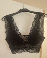 Brassière courte en dentelle noire, col en V, taille L