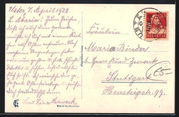 Cartoline postali: AK Uster, Teilansicht mit Kirche, 1928 – Usato da Berlin venduto da bartko-reher 1