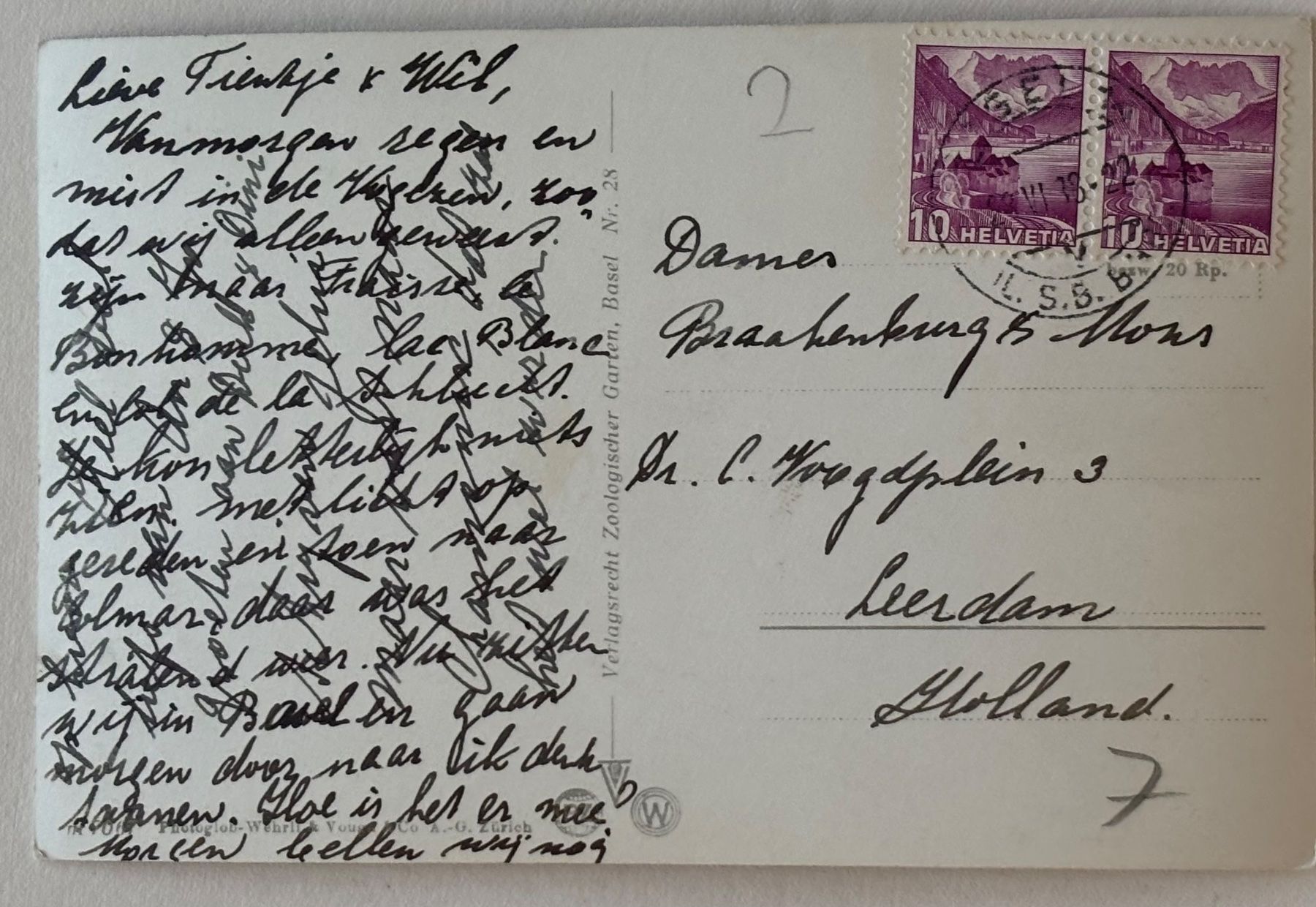 Ansichtskarten: Basel, Zoo, Eisbären, 1938 – Gebraucht aus Frauenfeld von Merk52 1