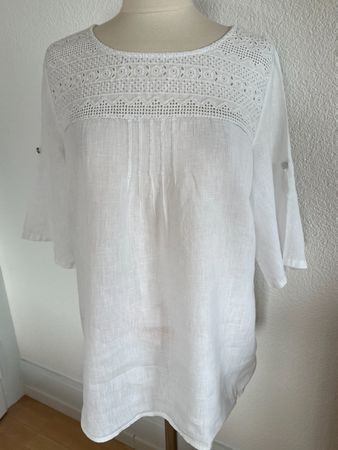 Damen Bluse, 100% Leinen, Gr. L/XL, Weiss