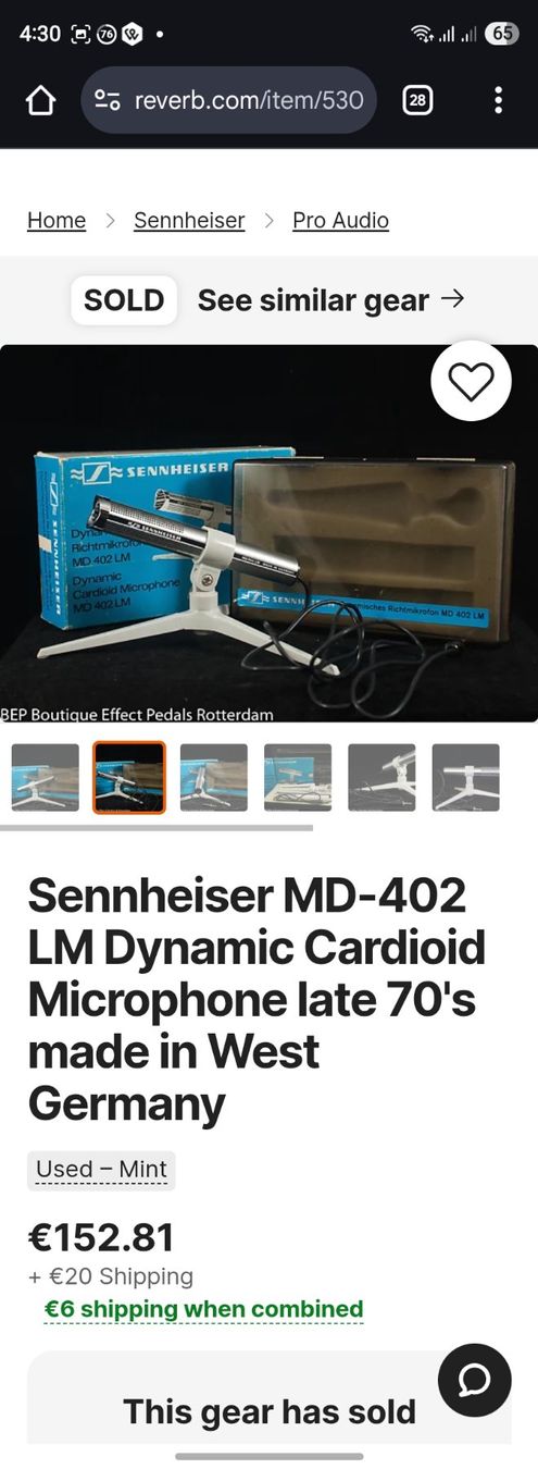 Sennheiser Mikrofone: Sennheiser MD-402 LM Dynamic Cardioid Microphone late 70's – Gebraucht aus Geneve von T36