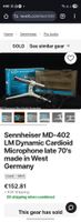 Sennheiser MD-402 LM Dynamic Cardioid Microphone late 70's