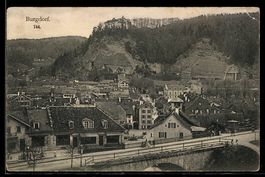 AK Burgdorf, Ortsansicht mit Brücke und Häusern