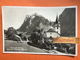 1937 Grindelwald, Kirche und Wetterhorn.