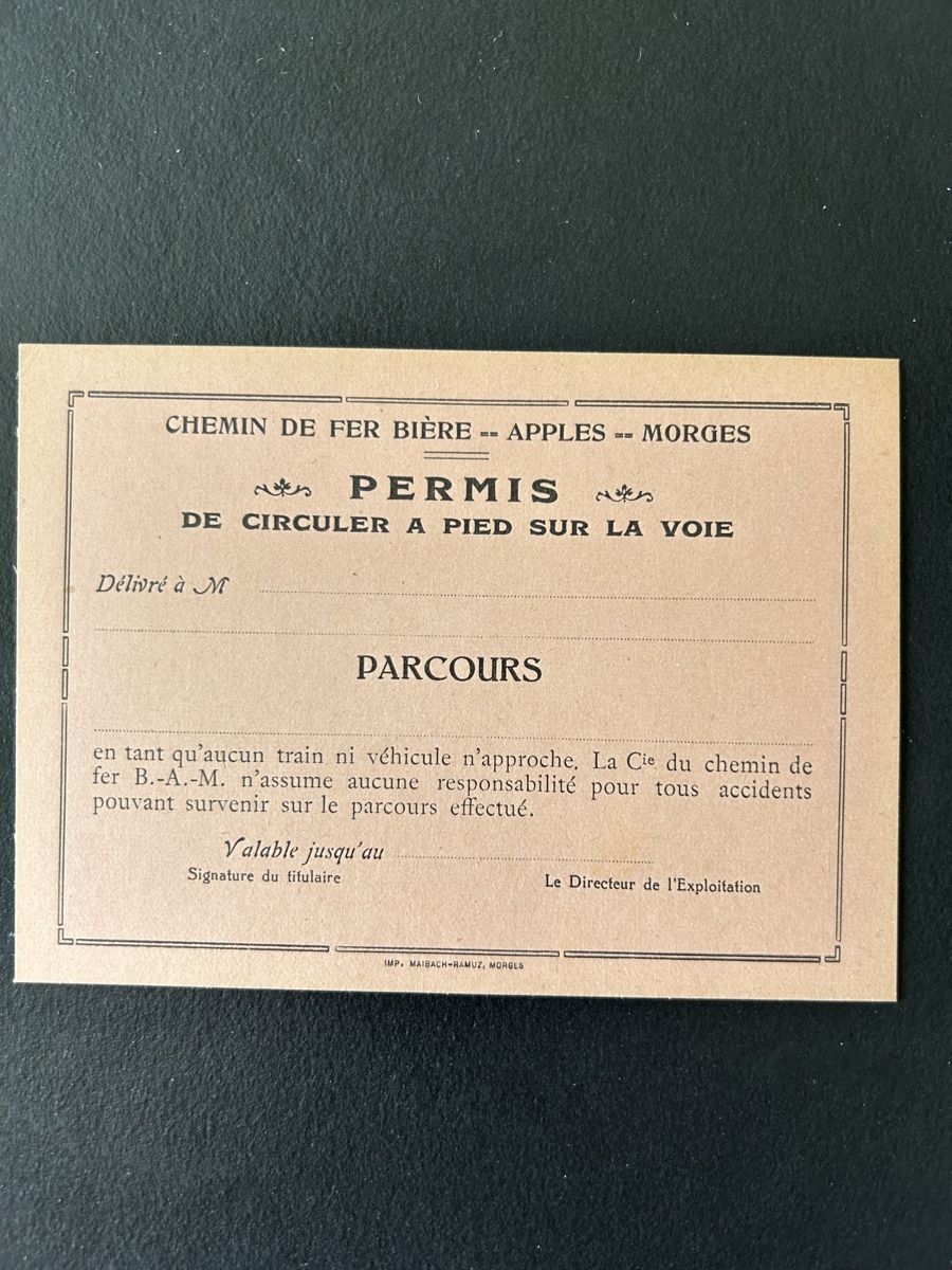 Documenti: Permis de Circuler B-A-M, Chemin de Fer Bière-Apples-Morges – Usato da St-Cierges venduto da Crisi53