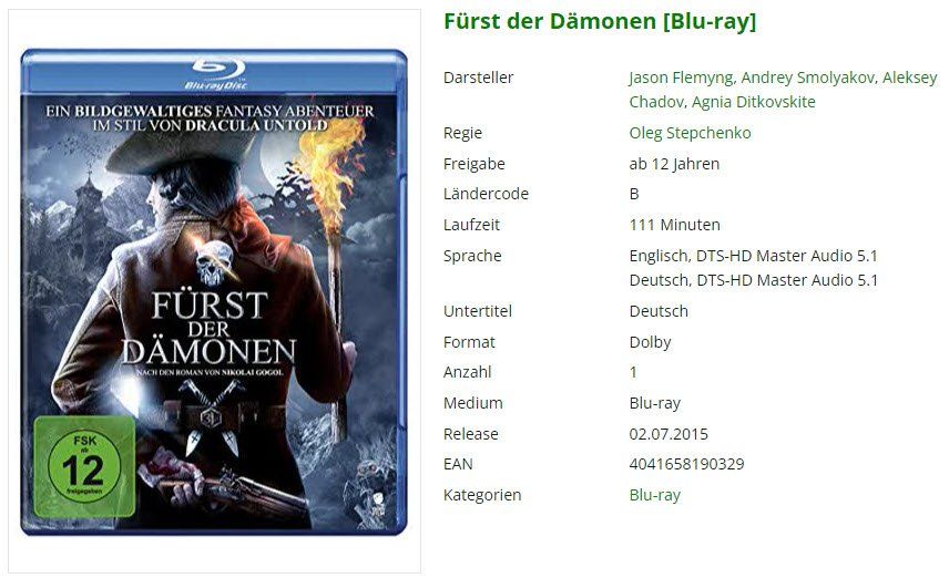 Tutti i DVDs: Fürst der Dämonen (Bluray) – Usato da Emmetten venduto da SVollenweider