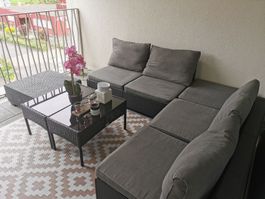Balkonset Polstergruppe Lounge Gartenmbel mit Tisch & Hocker
