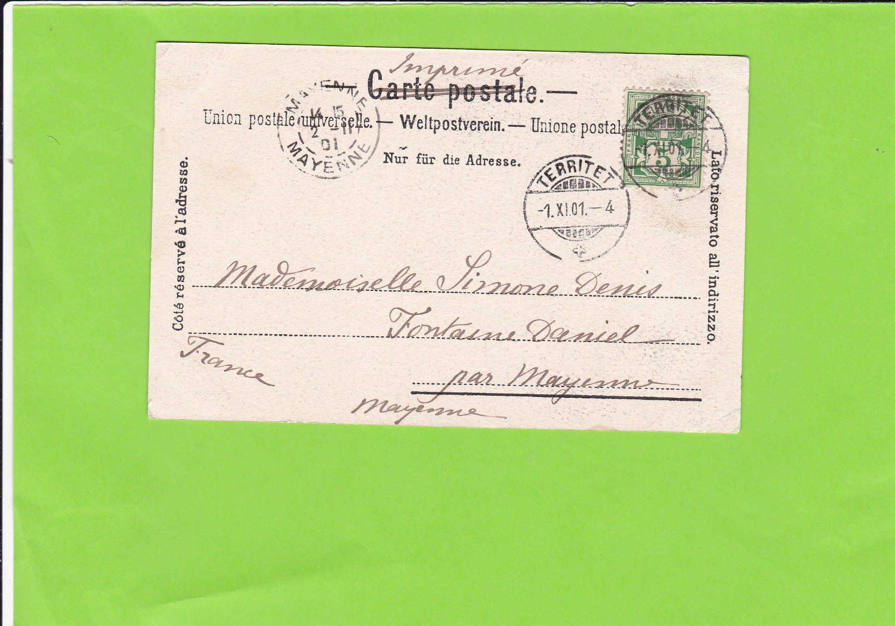 Cartoline postali: Territet – Usato da St. Peterzell venduto da neckertal 1