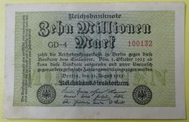 Reichsbanknoten 10 Mio, 200'000 / 1'000 / 500 & 100 Mark