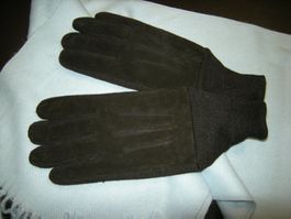 Herren Leder Strick Handschuhe Gr. M schwarz