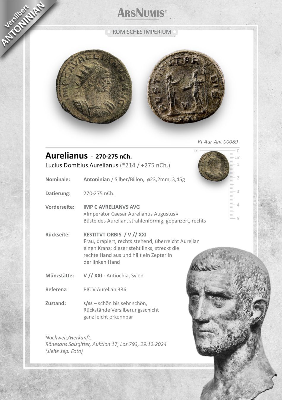 Alle Münzen: Römische Münze - Aurelianus – Gebraucht aus Oberwil b. Zug von ArsNumis 4