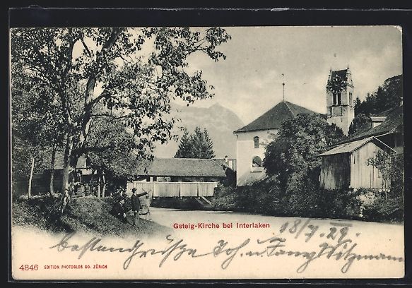 Cartoline postali: AK Interlaken, Gsteig-Kirche mit Brücke – Usato da Berlin venduto da bartko-reher