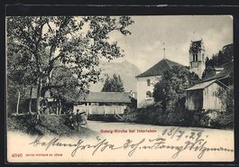 AK Interlaken, Gsteig-Kirche mit Brücke