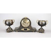 3-piece Big Clock Uhr Horloge set, bronzed sheet brass