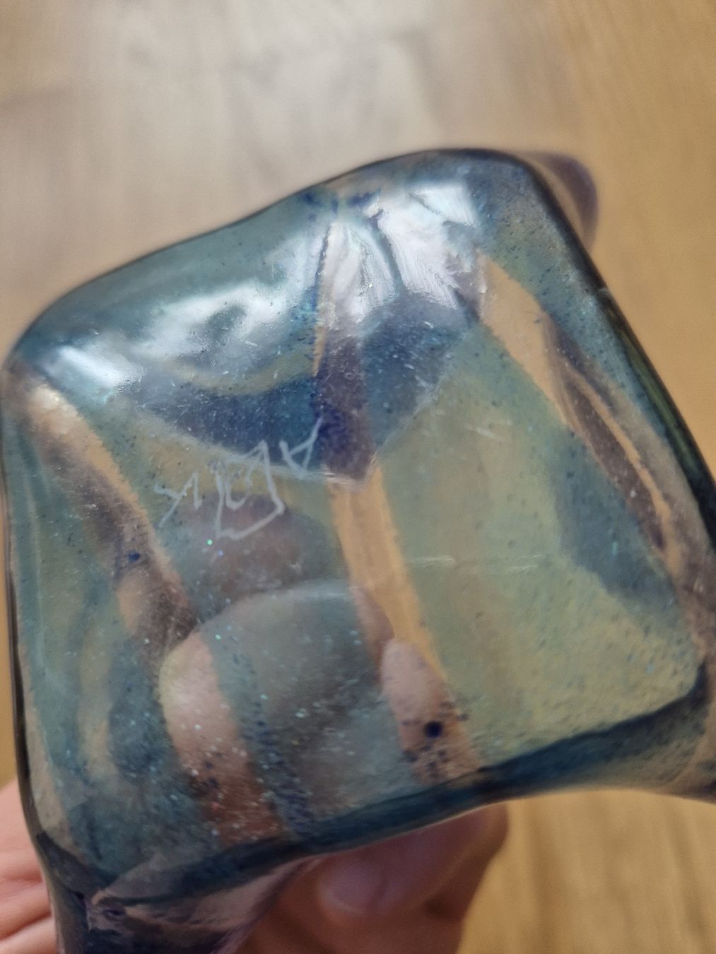 Kerzenständer: Glas Schale, blau-weiss Teelicht – Gebraucht aus Langenthal von Polarisstern 3