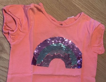Mädchen T-Shirt Grösse 122 Regenbogen Pailletten