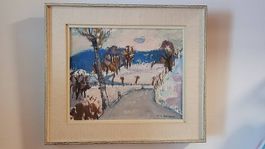 Gemälde Winterlandschaft signiert F.M. Drütschba 33x24 cm